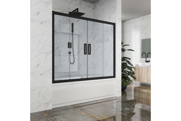 Шторка на ванну Kubele DE019P4-CLN-BLMT 160х150 см, профиль матовый черный, раздвижная