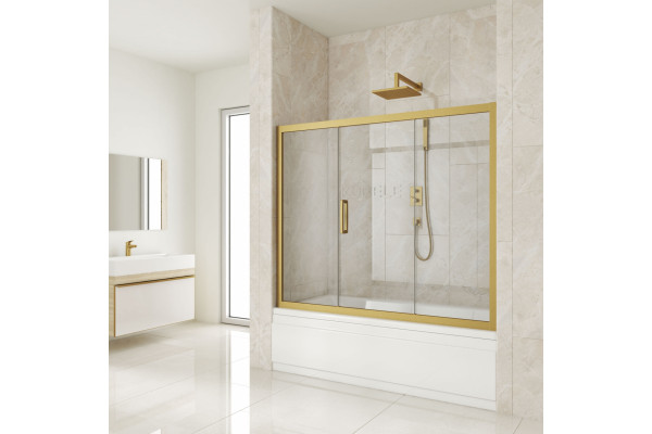 Шторка на ванну Kubele DE019P3-CLN-BR 180х150 см, профиль бронза, раздвижная, стекло прозрачное