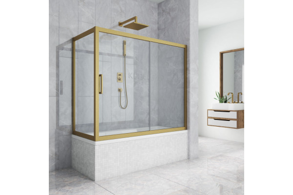 Шторка на ванну Kubele DE019PR-CLN-BR 150х70 см, профиль бронза, раздвижная, стекло прозрачное