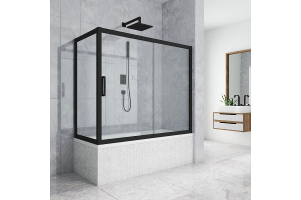Шторка на ванну Kubele DE019PR-CLN-BLMT 150х70 см, профиль матовый черный, раздвижная