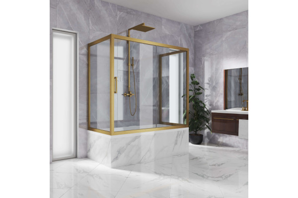 Шторка на ванну Kubele DE019P2U-CLN-BR 150х80 см, профиль бронза, раздвижная, стекло прозрачное