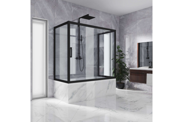 Шторка на ванну Kubele DE019P2U-CLN-BLMT 150х70 см, профиль матовый черный, раздвижная