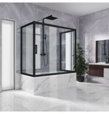 Шторка на ванну Kubele DE019P2U-CLN-BLMT 150х80 см, профиль матовый черный, раздвижная