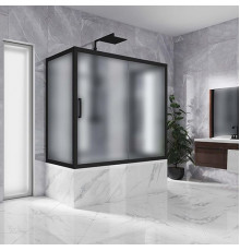 Шторка на ванну Kubele DE019P2U-MAT-BLMT 150х75 см, профиль матовый черный, раздвижная