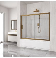 Шторка на ванну Kubele DE019P2-CLN-BR 150х150 см, профиль бронза, раздвижная, стекло прозрачное