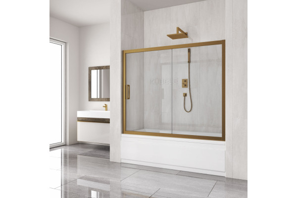 Шторка на ванну Kubele DE019P2-CLN-BR 150х150 см, профиль бронза, раздвижная, стекло прозрачное