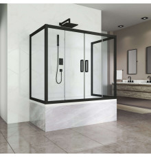 Шторка на ванну Kubele DE019P4U-CLN-BLMT 170х80 см, профиль матовый черный, раздвижная