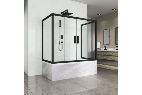Шторка на ванну Kubele DE019P4U-CLN-BLMT 170х80 см, профиль матовый черный, раздвижная