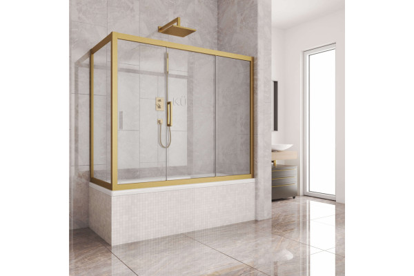 Шторка на ванну Kubele DE019PR3-CLN-BR 170х80 см, профиль бронза, раздвижная, стекло прозрачное