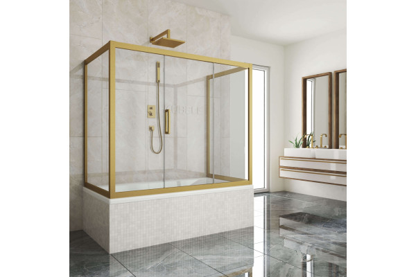 Шторка на ванну Kubele DE019P3U-CLN-BR 170х70 см, профиль бронза, раздвижная, стекло прозрачное