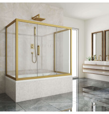 Шторка на ванну Kubele DE019P3U-CLN-BR 170х75 см, профиль бронза, раздвижная, стекло прозрачное