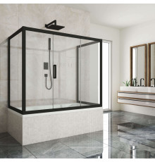 Шторка на ванну Kubele DE019P3U-CLN-BLMT 170х75 см, профиль матовый черный, раздвижная