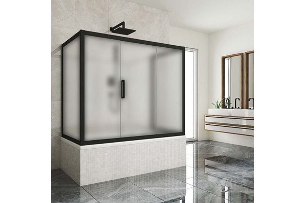 Шторка на ванну Kubele DE019P3U-MAT-BLMT 170х70 см, профиль матовый черный, раздвижная