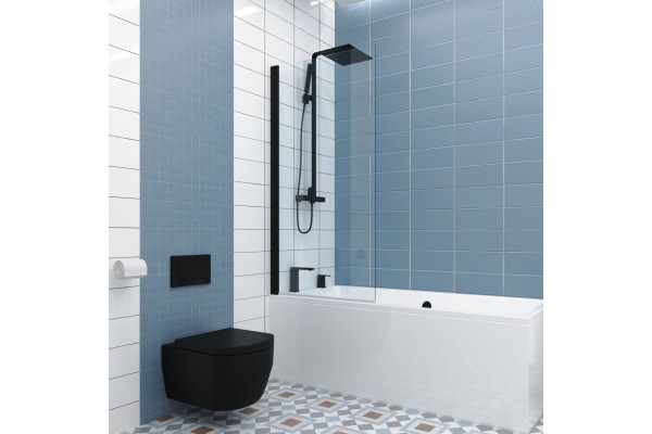 Шторка на ванну Kubele DE020 DE020P601-CLN-BLM-75х150 150х75, профиль черный матовый, распашная