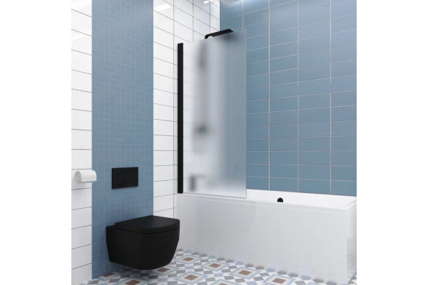 Шторка на ванну Kubele DE020 DE020P601-MAT-BLM-75х150 150х75, профиль черный матовый, стекло матовое, распашная