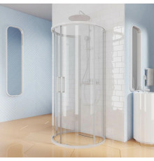 Душевой уголок Kubele DE018 DE018RR4L-CLN-WTMT-120х120х200 120х200, профиль белый матовый, круглый, двери раздвижные
