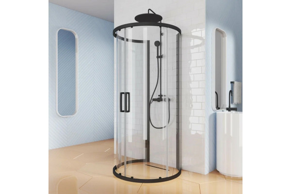 Душевой уголок Kubele DE018 DE018RR4L-CLN-BLM-105х105х200 105х200, профиль черный матовый, круглый, двери раздвижные
