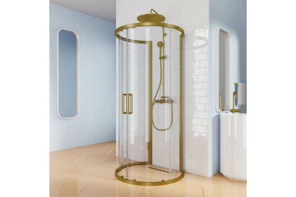 Душевой уголок Kubele DE018 DE018RR4L-CLN-BR-105х105х200 105х200, профиль бронза светлая, круглый, двери раздвижные