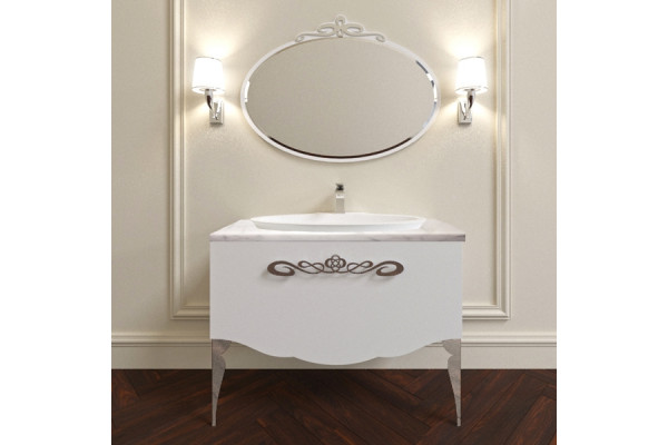 Тумба для комплекта La Beaute Charante 100 белая со столешницей bianco statuaretto, хром, с ящиками, с доводчиками