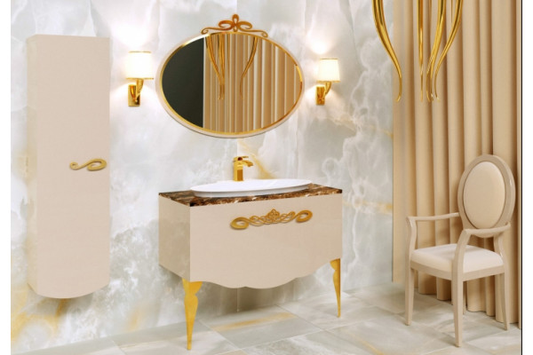 Мебель для ванной La Beaute Charante 100 бежевая со столешницей imperador dark, золото, с ящиками, с доводчиками