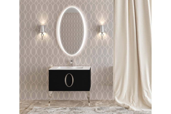 Тумба с раковиной La Beaute Kantal 85 черная, фурнитура хром, с ящиками, с доводчиками