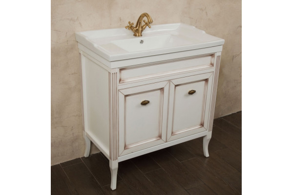 Мебель для ванной La Beaute Classic Vivien Porta 80 белый с патиной, фурнитура бронза, напольная, с дверками