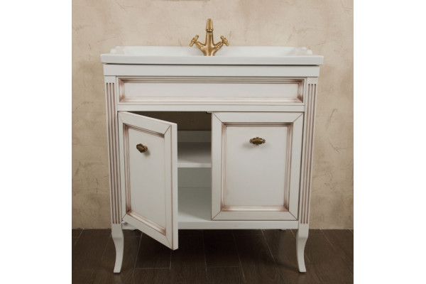Тумба для комплекта La Beaute Classic Vivien Porta 80 белый с патиной, фурнитура бронза, напольная, с дверками