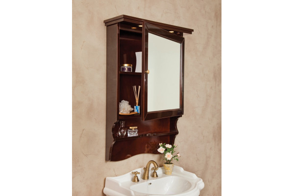 Зеркало-шкаф La Beaute Classic Lorette 75 темное дерево глянец, фурнитура бронза, правое, с полками
