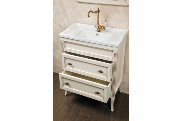 Мебель для ванной La Beaute Classic Vivien Сassetto 70 слоновая кость с патиной, фурнитура бронза, напольная, с ящиками