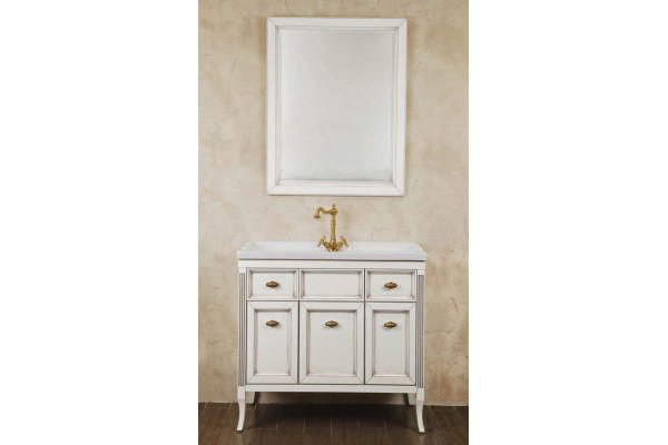 Тумба для комплекта La Beaute Classic Vivien 90 белый с патиной, фурнитура бронза, напольная, с доводчиками