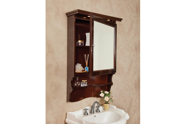 Зеркало-шкаф La Beaute Classic Lorette 75 темное дерево глянец, фурнитура серебро, правое, с полками
