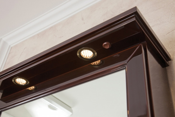 Зеркало-шкаф La Beaute Classic Lorette 75 темное дерево глянец, фурнитура серебро, правое, с полками