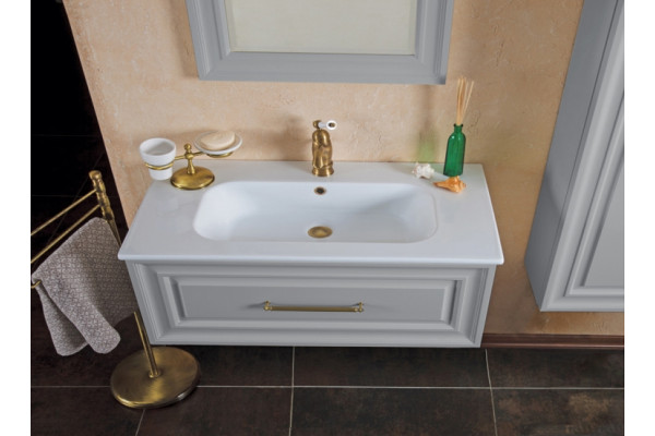 Тумба для комплекта La Beaute Classic Cornelia 100 серый шелк матовый, фурнитура бронза, подвесная, с ящиками