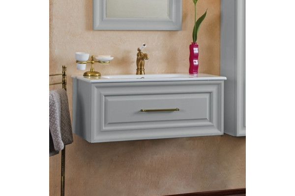 Тумба для комплекта La Beaute Classic Cornelia 85 серый шелк матовый, фурнитура бронза, подвесная, с ящиками