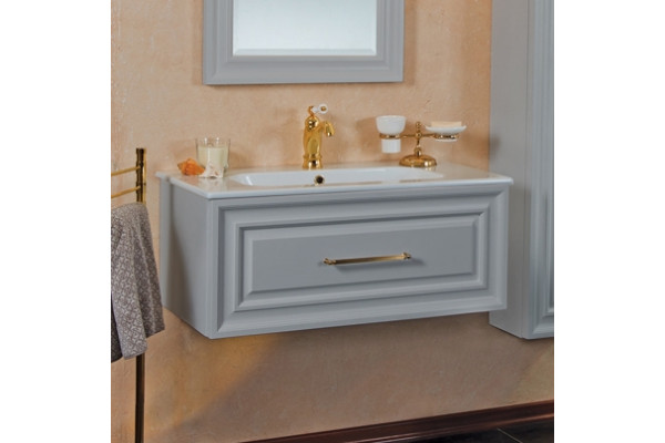 Тумба для комплекта La Beaute Classic Cornelia 85 серый шелк матовый, фурнитура золото, подвесная, с ящиками