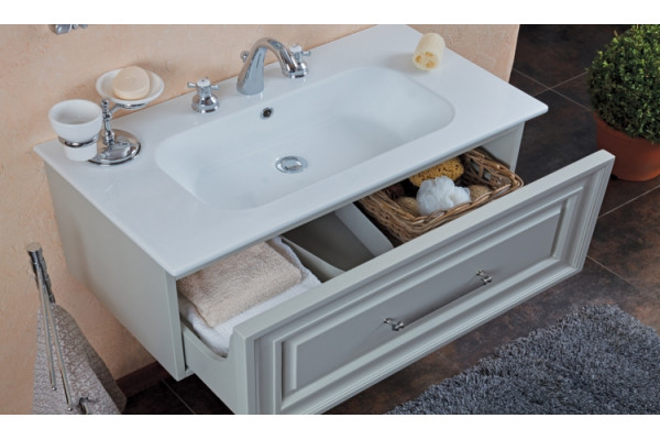 Тумба для комплекта La Beaute Classic Cornelia 100 серый шелк матовый, фурнитура серебро, подвесная, с ящиками