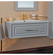 Тумба для комплекта La Beaute Classic Cornelia 100 серый шелк матовый, фурнитура золото, подвесная, с ящиками