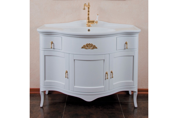 Тумба для комплекта La Beaute Classic Nora белый глянец, фурнитура золото, напольная, с доводчиками