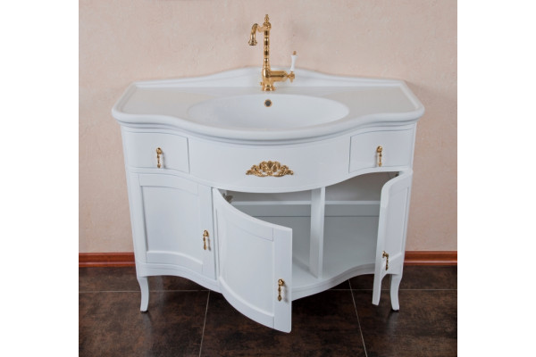 Тумба для комплекта La Beaute Classic Nora белый глянец, фурнитура золото, напольная, с доводчиками