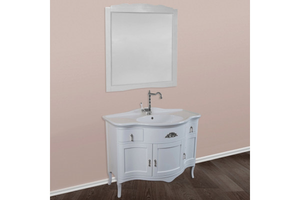 Тумба для комплекта La Beaute Classic Nora белый глянец, фурнитура серебро, напольная, с доводчиками