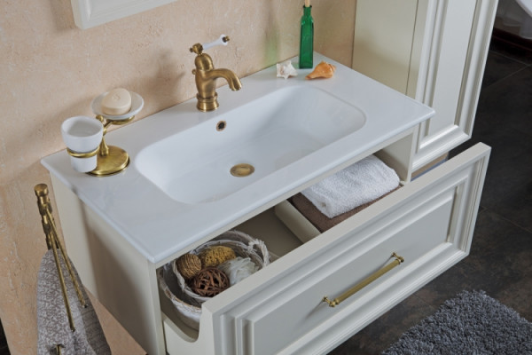 Мебель для ванной La Beaute Classic Cornelia 85 слоновая кость матовый, фурнитура бронза, подвесная, с ящиками