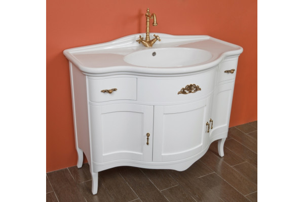 Тумба с раковиной La Beaute Classic Nora белый матовый, фурнитура бронза, напольная, с доводчиками