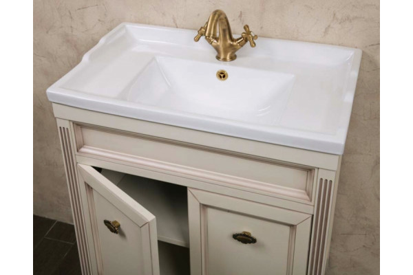 Тумба с раковиной La Beaute Classic Vivien Porta 70 слоновая кость с патиной, фурнитура бронза, напольная, с дверками