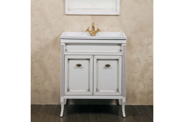 Тумба с раковиной La Beaute Classic Vivien Porta 70 белый с патиной, фурнитура бронза, напольная, с дверками