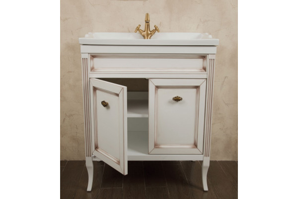 Тумба с раковиной La Beaute Classic Vivien Porta 70 белый с патиной, фурнитура бронза, напольная, с дверками