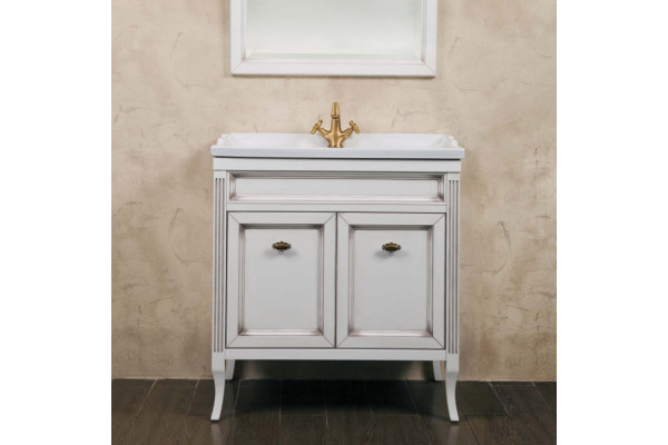 Тумба с раковиной La Beaute Classic Vivien Porta 80 белый с патиной, фурнитура бронза, напольная, с дверками