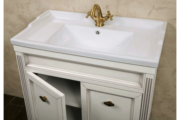 Тумба с раковиной La Beaute Classic Vivien Porta 80 белый с патиной, фурнитура бронза, напольная, с дверками