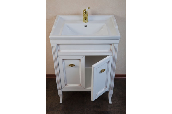 Тумба с раковиной La Beaute Classic Vivien Porta 60 белый с патиной, фурнитура бронза, напольная, с дверками
