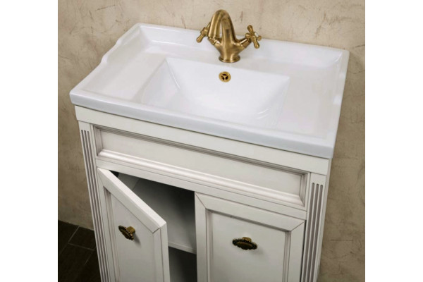 Тумба с раковиной La Beaute Classic Vivien Porta 60 белый с патиной, фурнитура бронза, напольная, с дверками