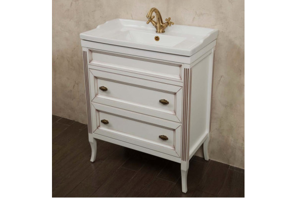 Тумба с раковиной La Beaute Classic Vivien Сassetto 70 белый с патиной, фурнитура бронза, напольная, с ящиками